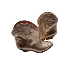 Jessica Simpson Zolly Gold Metallic Rhinestone Embellished Western Booties 8.5 M